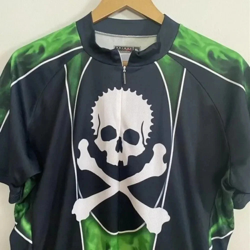 Primal Cycling Jersey Black Skull Green Flames - Picture 3 of 7